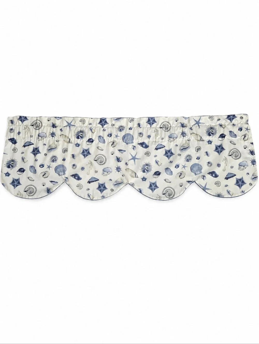 Coastal Seashell Scalloped Window Valance Blue White Beach Cottage 49x16